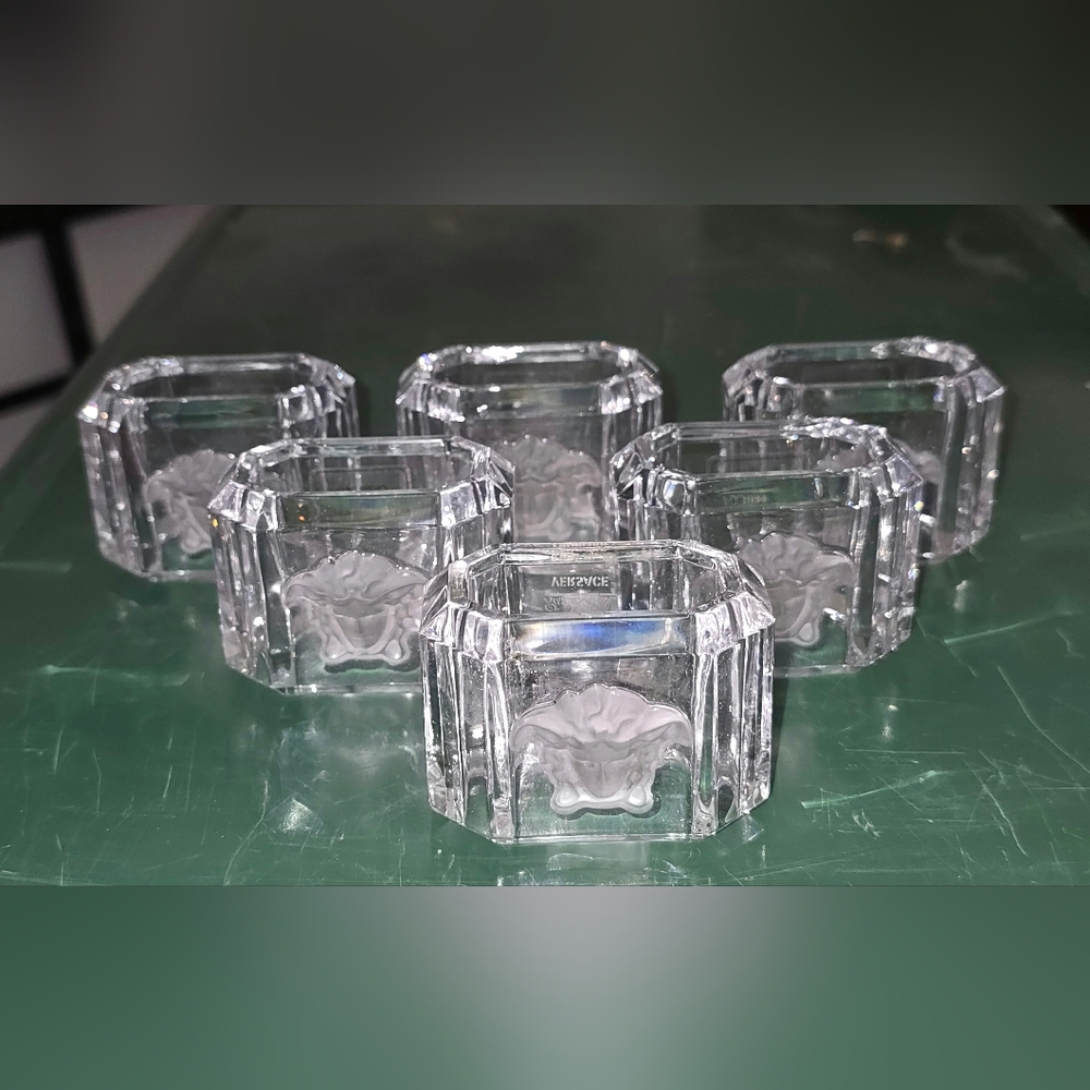 SET OF 6 VERSACE Treasury NAPKIN RINGS Medusa Crystal Rosenthal